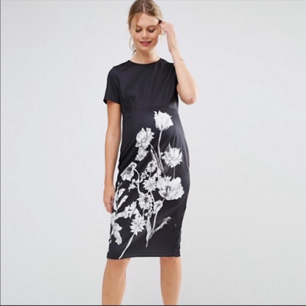 ASOS TALL Maternity Black White Floral Midi Dress